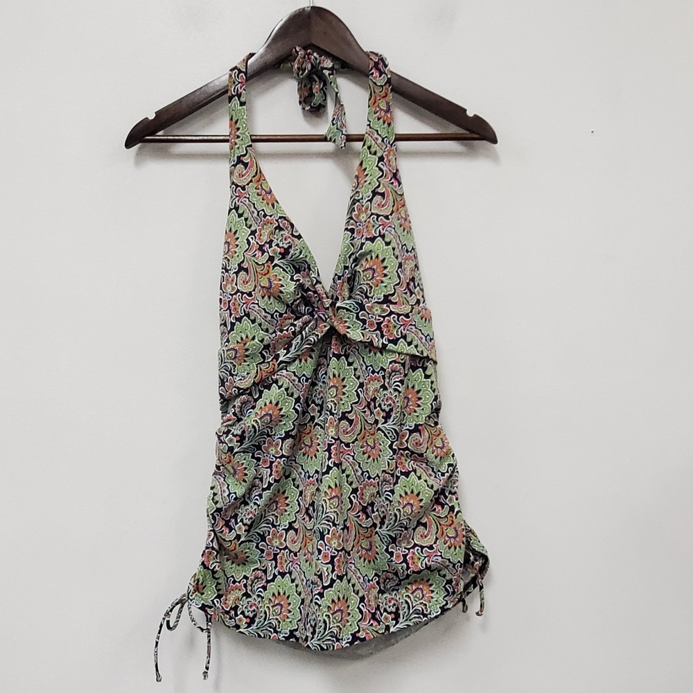 Lands End Womens‎ Halter Neck Ruched Side Tankini Top Size 12 Multicolor Swim